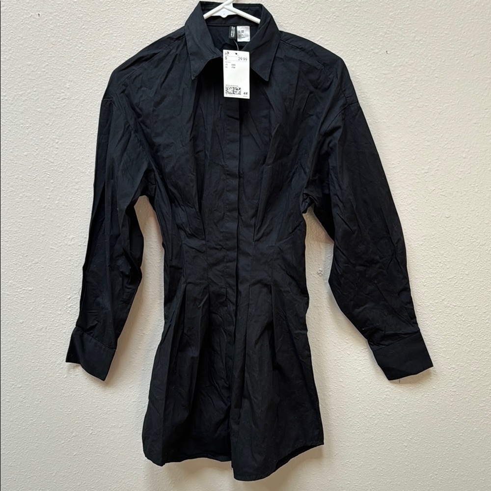 H&M Divided Women’s XXS Tapered Black Long Sleeve Button-Up Dress NEW w/ tags